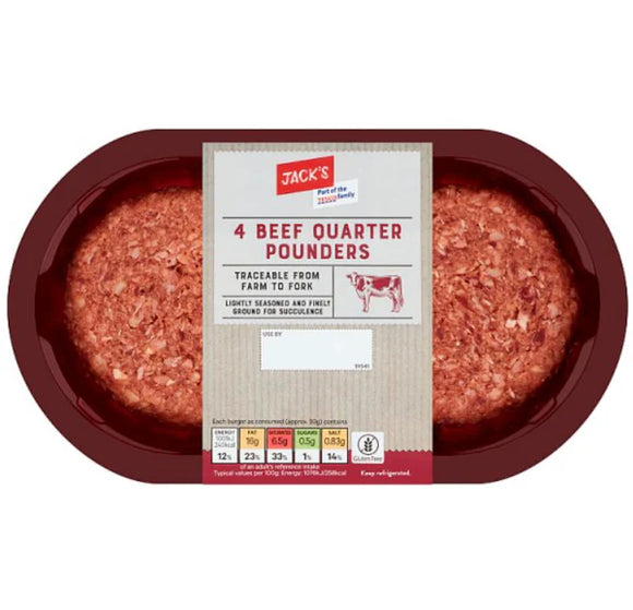 Jack's 4 Beef Quarter Pounders 454g