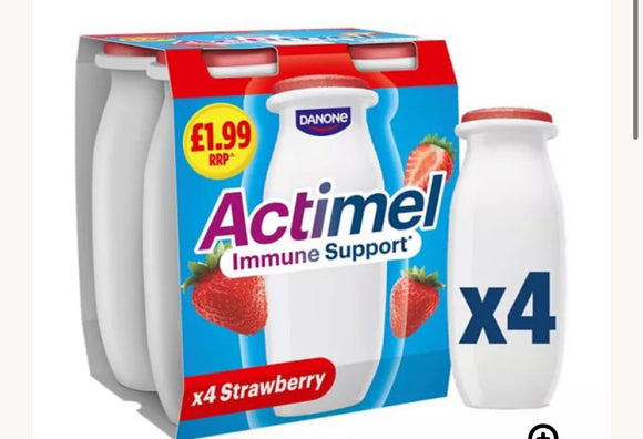 Actimel Strawberry Immunity Yoghurt Drink Multipack, 4x100g