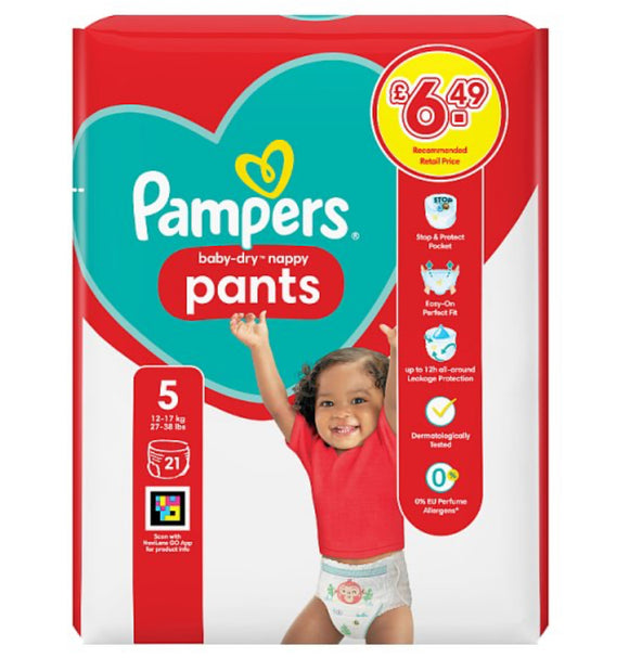 Pampers Baby-Dry Nappy Pants Size 5, 21 Nappies